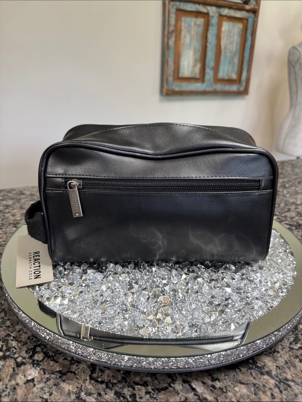 Kenneth Cole Reaction Black Faux-Leather Men's Toiletry Bag NWT